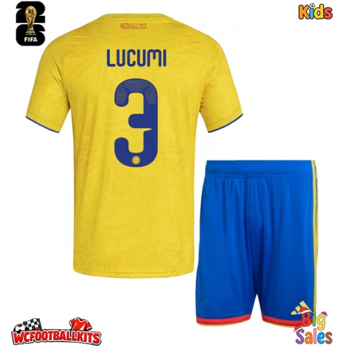 Colombia Jhon Lucumi #3 Replica Home Stadium Kit for Kids World Cup 2026 Short Sleeve (+ pants)